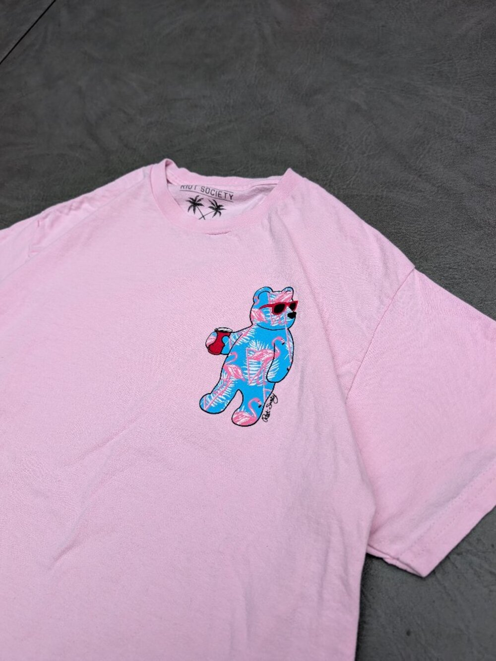 Riot Society Flamingo Tropical Bear Graphic Tee Pink Medium Summer